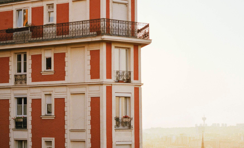 cityscape with golden light of building